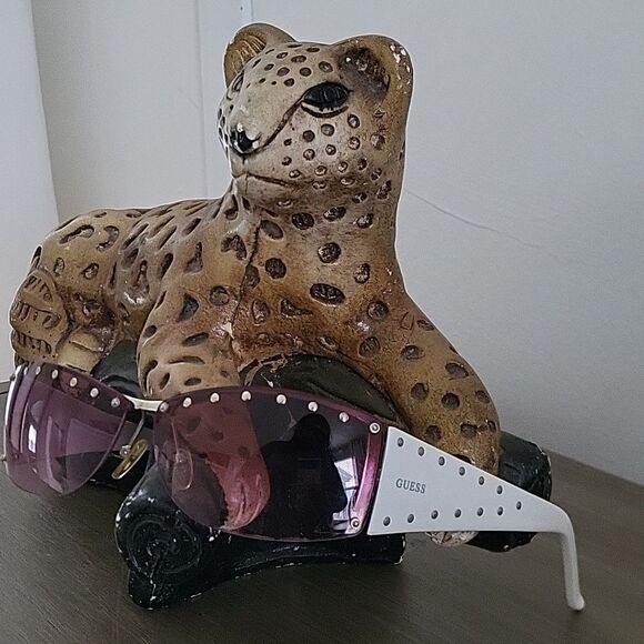 Vintage Guess Studded Pink Lens White Arms Y2K Bratz 00s Sunglasses Wide Wrap - Picture 2 of 13